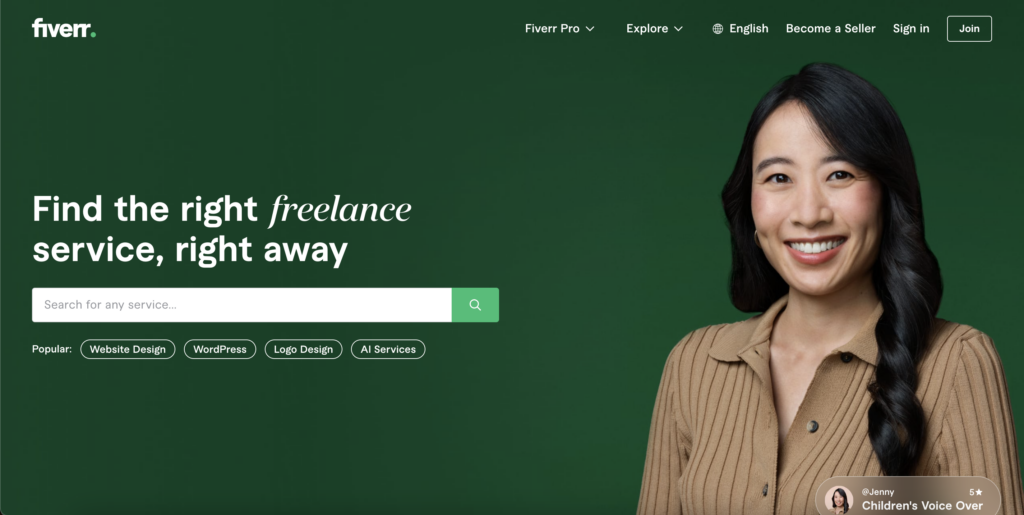 Así luce la plataforma de Fiverr